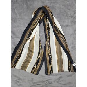 Liz Claiborne Poly Rectangle Scarf Black Gold White 13x58 Multiuse
